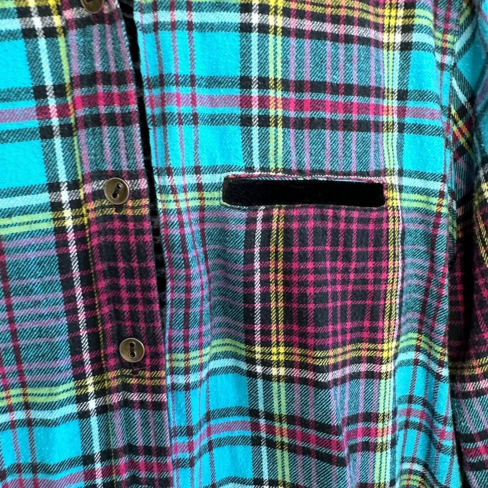 Soft Surroundings Highlands Plaid Black Velvet Trim Flannel Shirt Size Large - Picture 3 of 10